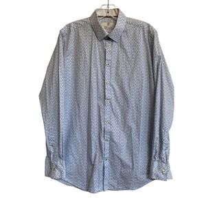 Christian Lacroix Men's Blue Patterned Long Sleeve Contemporary Fit Shirt M 15.5